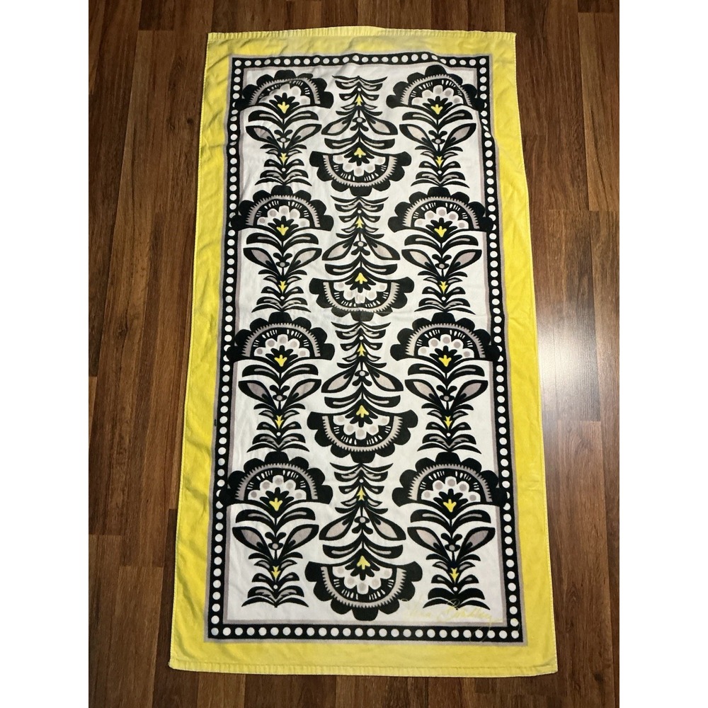 Vera Bradley Pool/Beach Towel FANFARE Yellow/Black Oversized PLUSH 61in X 32in